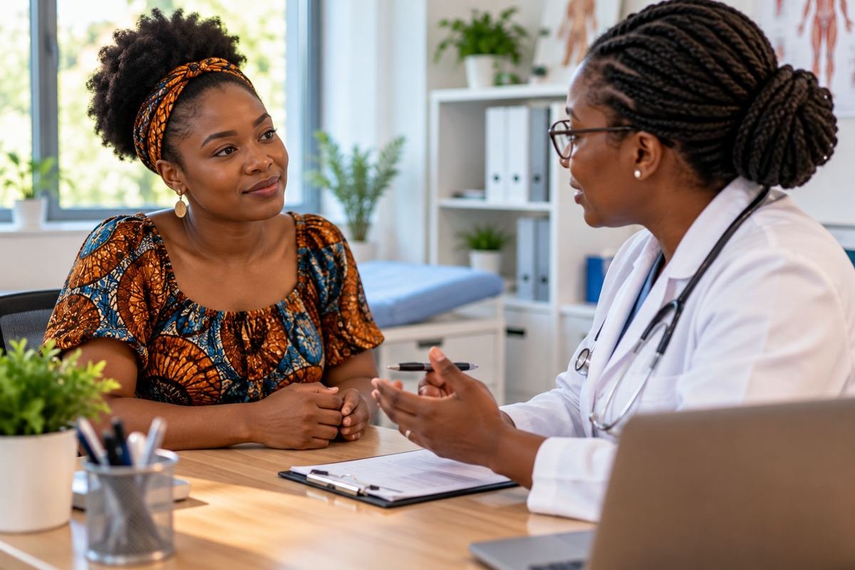 Consultation médicale entre une patiente et une professionnelle de santé, échange de confiance
